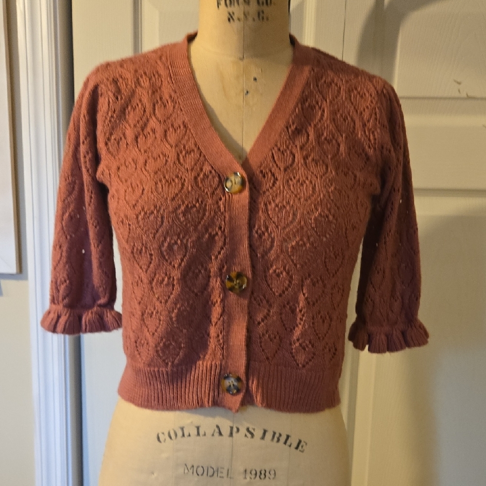 Chic Women's Cardigan in Warm Rose "Heart Pattern"